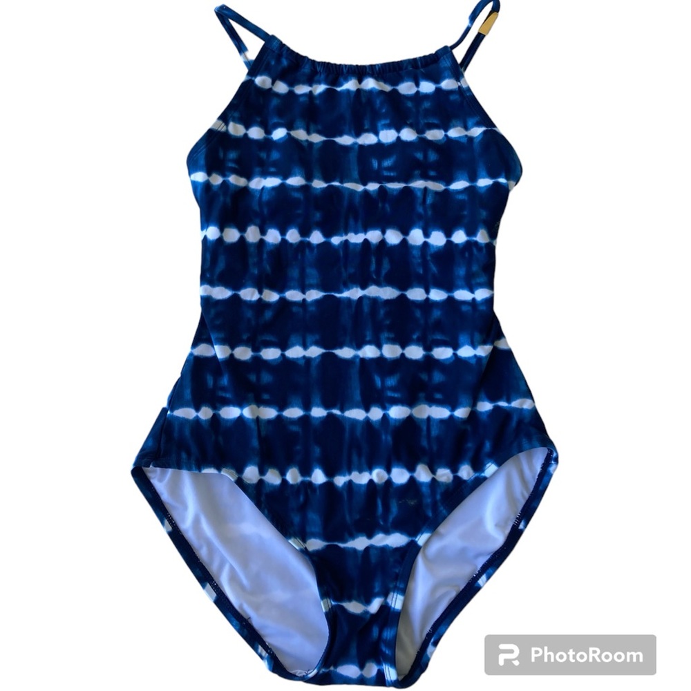 Michael Michael Kors Blue Tie Dye One Piece Bathing Sw High Neck Size 6